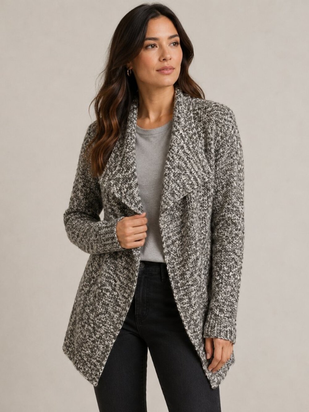 Eileen Fisher System Sweater Large Organic Cotton Alpaca Open Gray Cardigan